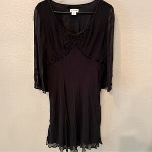 Maternity Black Cocktail Dress Beaded Chiffon Asymmetrical Fairy Bell Sleeves M